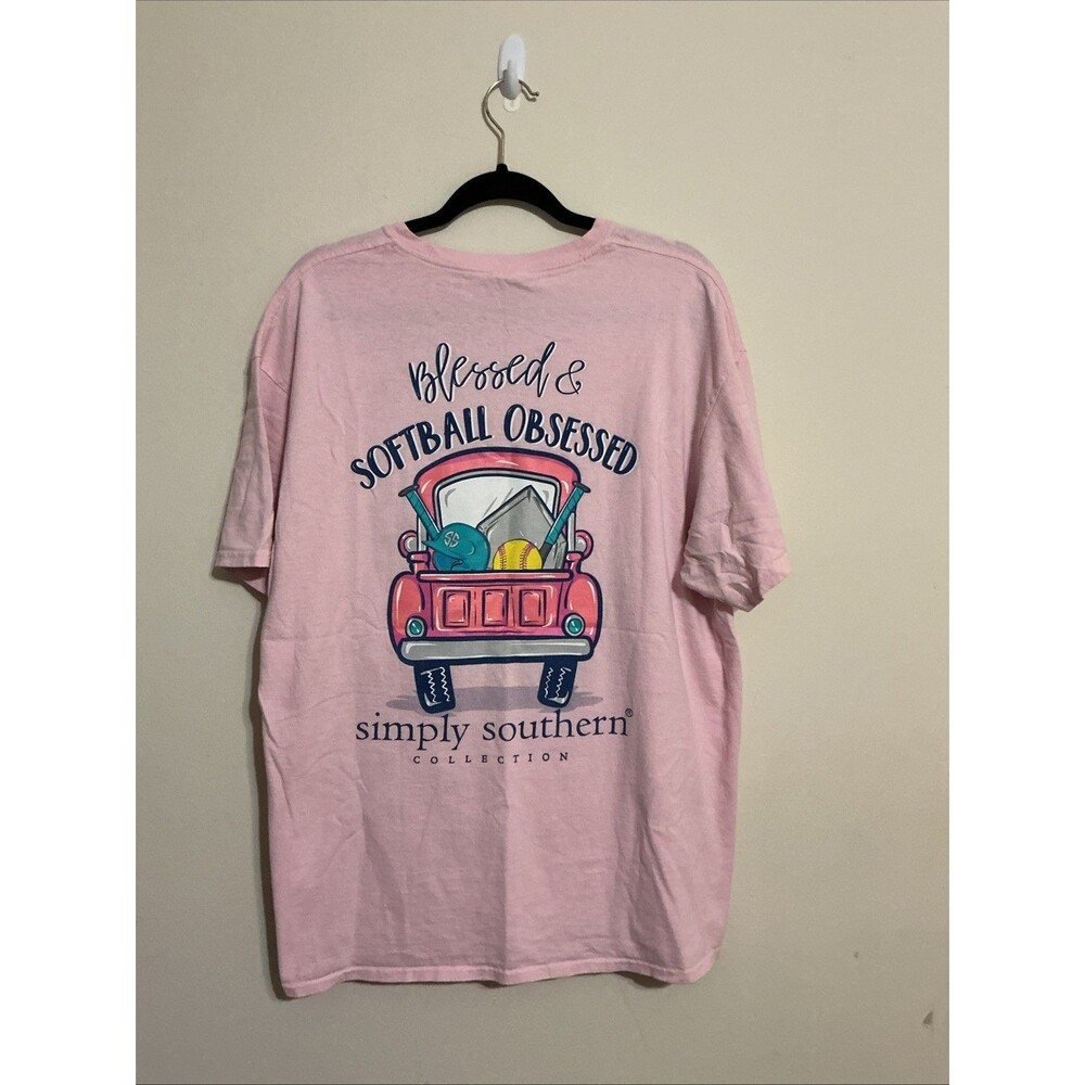 Simply Southern Blessed & Softball Obsessed Pink Short Sleeve Tshirt XL